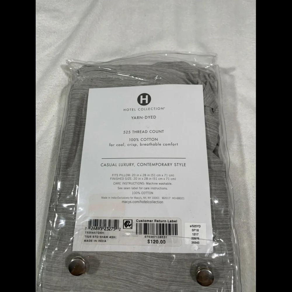 NIB Hotel Collection 525 Count Yarn Dyed‎ (1) Standard Sham Pillow Case